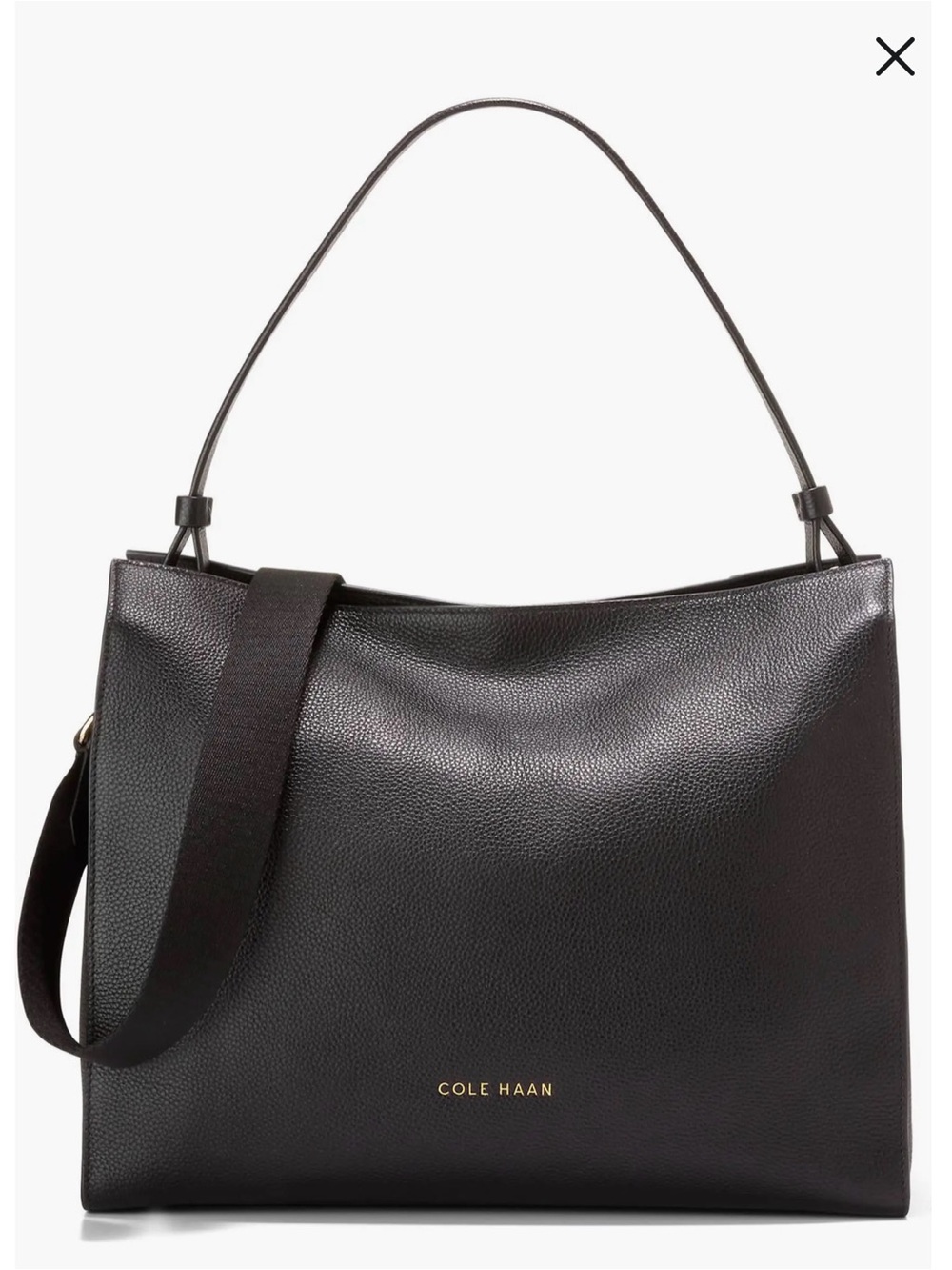 Cole Haan Black Pebbled Leather Shoulder Tote with Gold Logo